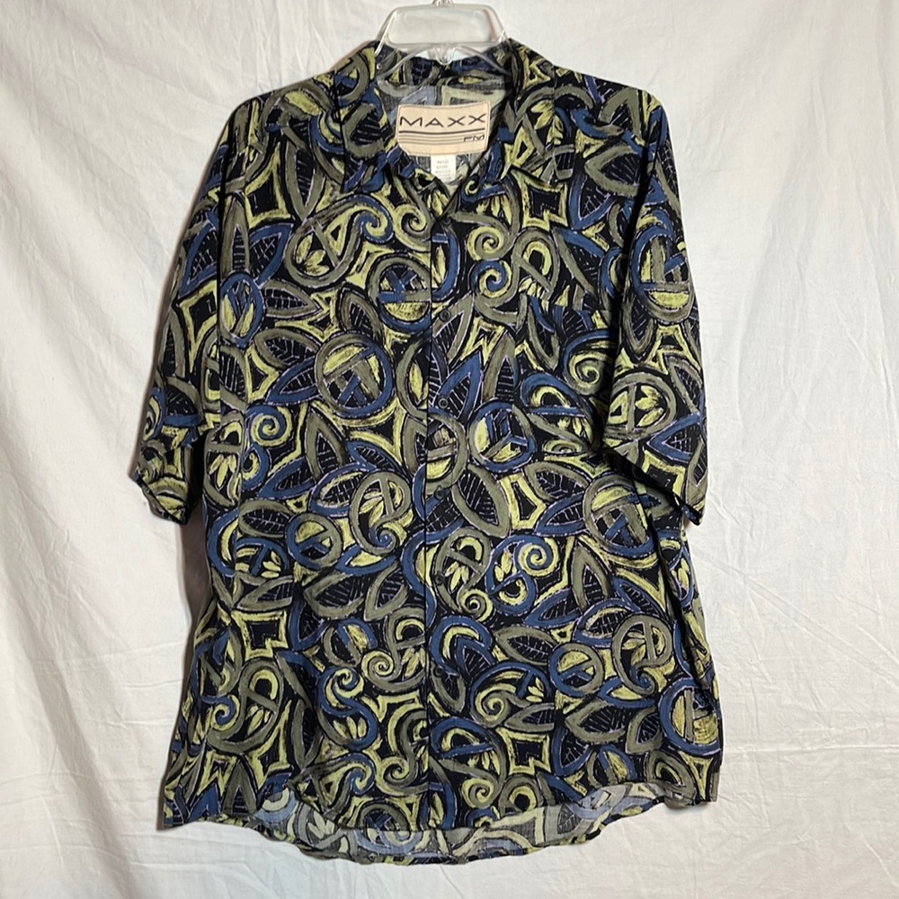 90s Maxx Fm Shirt L Short Sleeve Jazz Vintage USA Rayon Dressy Office Mens Dad